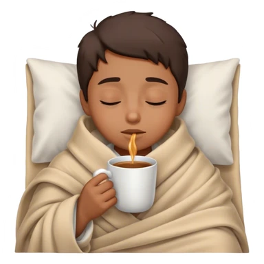 Little brown Boy inside a blanket sipping coffee Eyes Closed without bed sticker