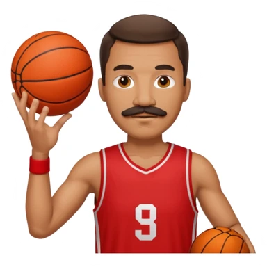 man basketball player red jersey with mustache holding basket ball sticker