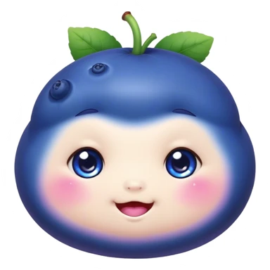 Cute Kawaii Blueberry, small and chubby, deep blue-purple with a tiny leafy crown, bright sparkling eyes, a soft round body, cute blushing cheeks, full of berry sweetness! sticker