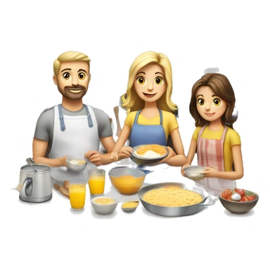 Caucasian family of six 6 preparing breakfast at kitchen  sticker