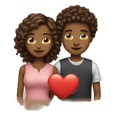 brown girl with straight hair and brown boy with curly hair holding heart together sticker