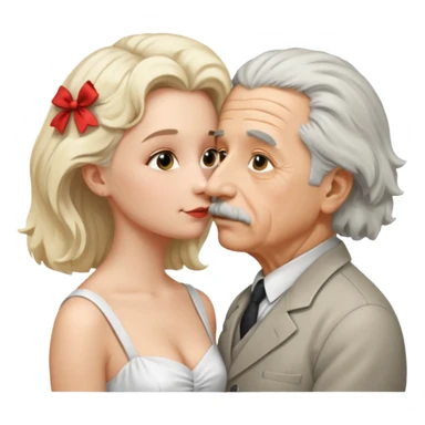 albert einstein with sticking up hair kissing a blonde woman sticker