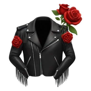 black leather jacket with fringe and red roses on the shoulders  sticker