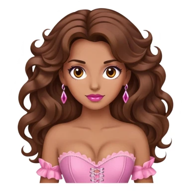 Une femme à la peau mat et aux cheveux long, châtain et ondulé. Elle a les yeux marron et elle est maquiller, elle porte un corset rose.  sticker