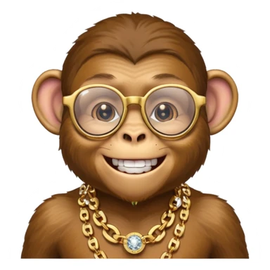 rich monkey (actual monkey, not human looking) with glasses smiling with diamond grillz and a bitcoin golden chain with diamond pearls sticker