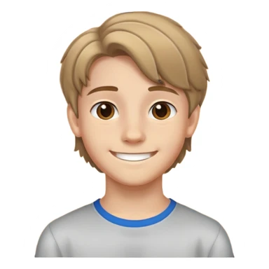 Teen boy with light complexion, brown curtain hair, middle part hairstyle, smiling face, 14 years old sticker