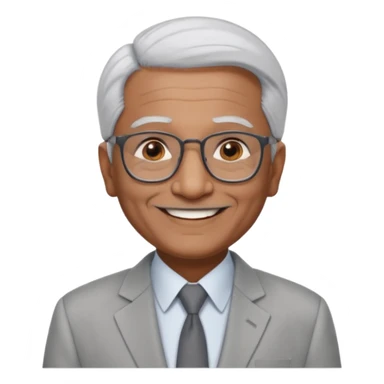 70 yr old indian man, short straight white hair brushed back, light grey business suit, big smile, dark brown skin, no moustache, dark brown eyes, glasses
 sticker