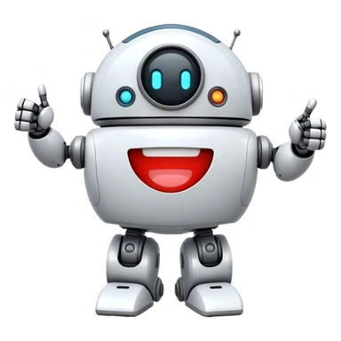 portal-style cute rounded robot with a big smile, giving a big thumbs-up sticker