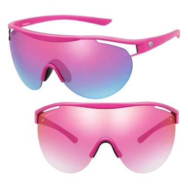 sporty pink shield visor sunglasses with metallic frame, athletic design, pink gradient one-piece lens sticker