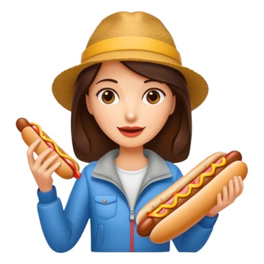tourist brunette woman holding hot dog sticker