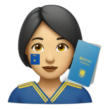 vietnamese woman with ukranian flag colors on face holding passport sticker