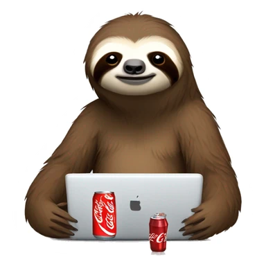 tired sloth with coca cola can and laptop sticker