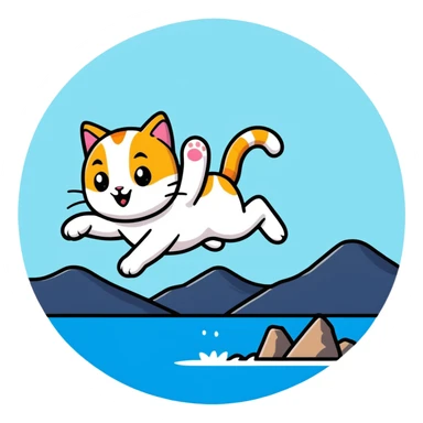cat jumping into a lake sticker