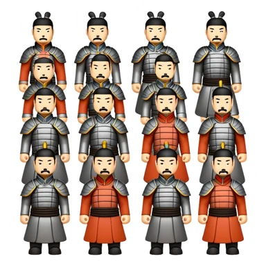 Terracotta Army Xi'an, simplified emoji style with bold outlines and bright colors, cartoon style ancient warrior statues sticker