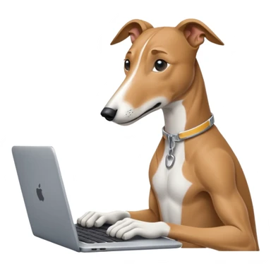 Greyhound with a laptop sticker