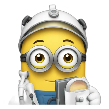 Minion Vet using an iphone and looking at results sticker