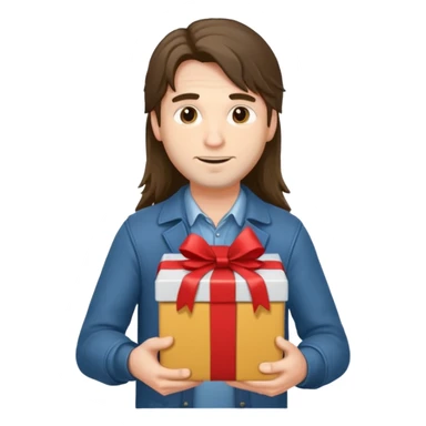 long haired man courier holding gift box sticker