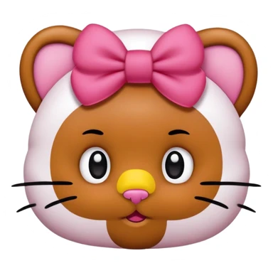 Brown skinned hello kitty face, black oval eyes, yellow circular nose, round face with no mouth, replace her red bow with a pink hibiscus flower  sticker