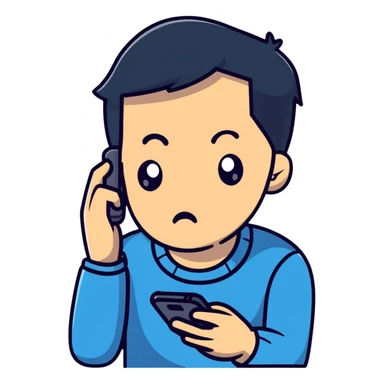 embarrassed man looking at mobile phone sticker