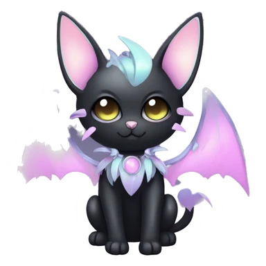 Shiny Cool Punk pastel Black beautiful ethereal fantasy Kawaii Sona Fakemon-cat-animal with edgy bat-wings-ears Full Body sticker
