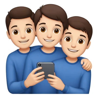 Three young brunette brothers playing  sticker