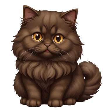 cinematic-[dark brown persian cat]-realistic-full-body-sitting-emoji,-tail-curled-playfully-around-its-paws,-head-tilted-dramatically,-fluffy-[dark brown]-fur,-simplified-yet-realistic-focused-features,-highly-detailed,-glowing-with-an-almost-sarcastic-glow sticker