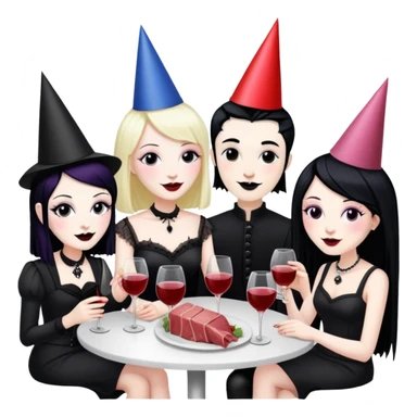 goth artists enjoying wine Party at a french SPAM meat cafe LANDSCAPE  sticker