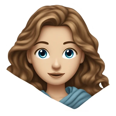 white girl with blue eyes and long wavy brown hair laying down with a blanket sticker