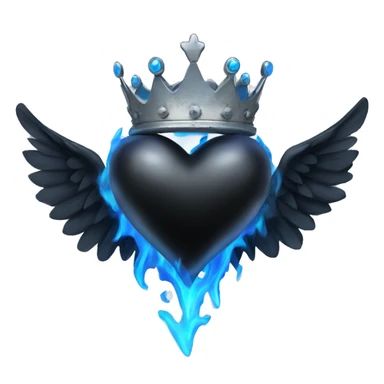 Black colored heart with wings and blue flames and a silver crown sticker