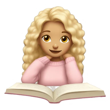 Girl with longe blonde hair wearing a fuzzy light pink sweater dreaming about books sticker