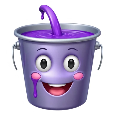 cartoon silver bucket with purple goo, happy face only on the slime, plain bucket with no face or features sticker