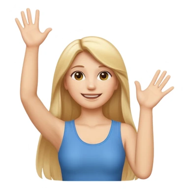 I want a white female animated gif emoji with long straight blonde hair putting hands up in the air. Wearing a tight no sleeve top  sticker