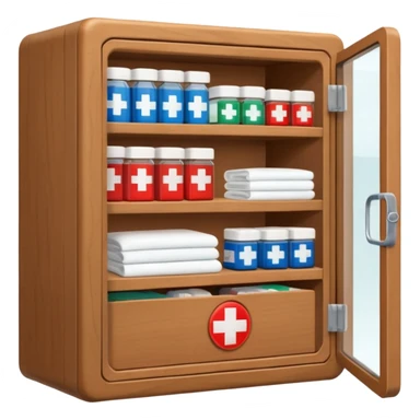 brown first aid cabinet front glass sticker