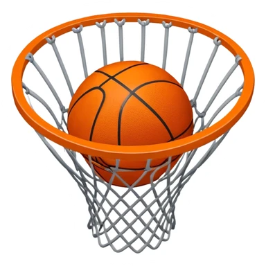 Top-down view of basketball pushing through center of net, iOS emoji style sticker