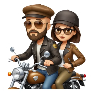 Harley Davidson road glide bearded bald man backward hat sunglasses  with brunette girl  pillion sticker