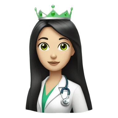 White Female doctor green eyes long black hair and a crown sticker