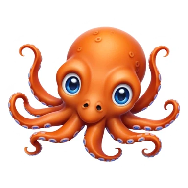 Cinematic Realistic Cute Octopus Portrait Emoji, Head tilted playfully and inquisitively, featuring a gracefully curving, compact body in vibrant orange adorned with delicate blue rings, and a charming, expressive face with round, sparkling eyes full of curious wonder; rendered with lifelike detail and soft natural highlights, high shine, affectionate and enchanting, styled with a touch of whimsical ocean magic, soft glowing outline, capturing the essence of a mischievous yet lovable octopus that seems poised to slither playfully into your arms! sticker