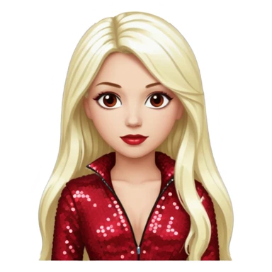 Tiffany Valentine with long platinum blonde hair, dark red sequin outfit sticker