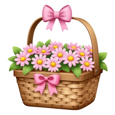 cute picnic basket with pink bow and with ight color flowers inside sticker
