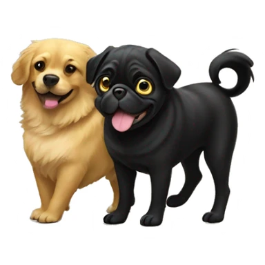 A black pug playing with a golden retriever  sticker