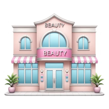 Modern beauty salon building with a stylish illuminated sign that says BEAUTY SALON on the front. Elegant exterior design, large clean windows, soft pastel colors, minimalistic decorations, welcoming atmosphere, daytime, high-quality detailed render sticker