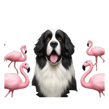 Landseer Newfoundland flying in the sky with flamingos sticker
