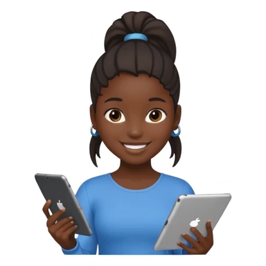 Black girl with ponytail holding ipad sticker