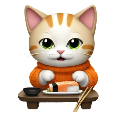 A cat wearing a sweater eating sushi  sticker
