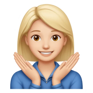 A person smiling but they have both of there hands around their neck  sticker