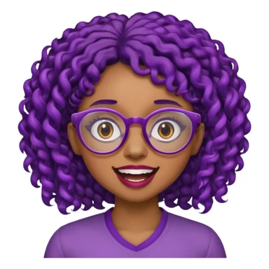 nerd emoji like with glasses showing only her 2 buck teeth but it’s a black girl with purple black curly hair face up only sticker