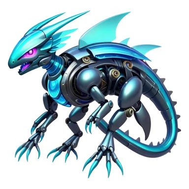  Epic legendary rare glowing mechanical Shiny sparkly transparent bioluminescent luminescent vibrant bright pastel dark exotic iridescent colorful gradients futuristic modern metallic glossy glittery fantasy-cyber-Fakémon-Pokémon-Vernid-creature sticker