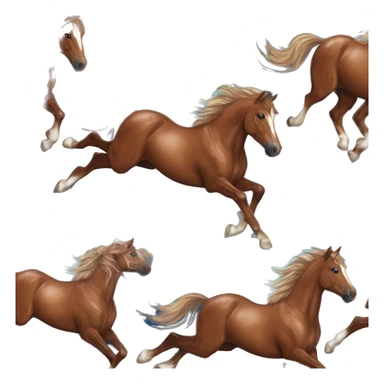 Ethereal glittering iridescent rich chestnut brown brindle blue mane horse galloping through constellations and nebulas, unicorn Pegasus sticker