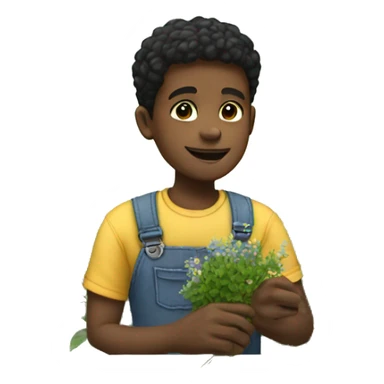 Black boy with picking flowers sticker