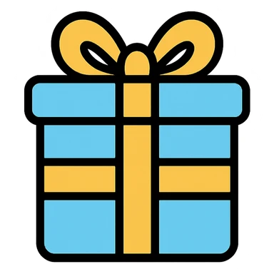 color outline icon of a light blue gift box with yellow ribbon sticker